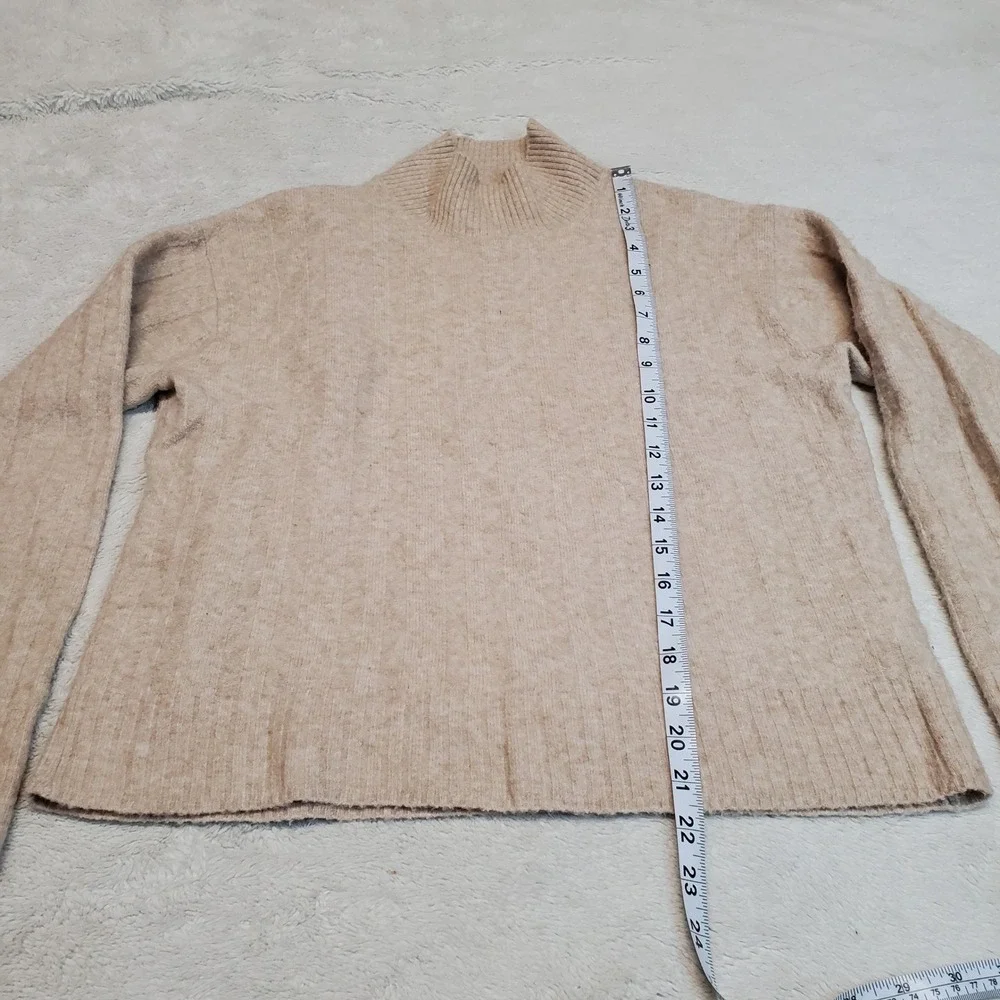 J. Crew Beige Angora Wool Blend Casual Preppy Classic Mockneck Cropped Sweater S
